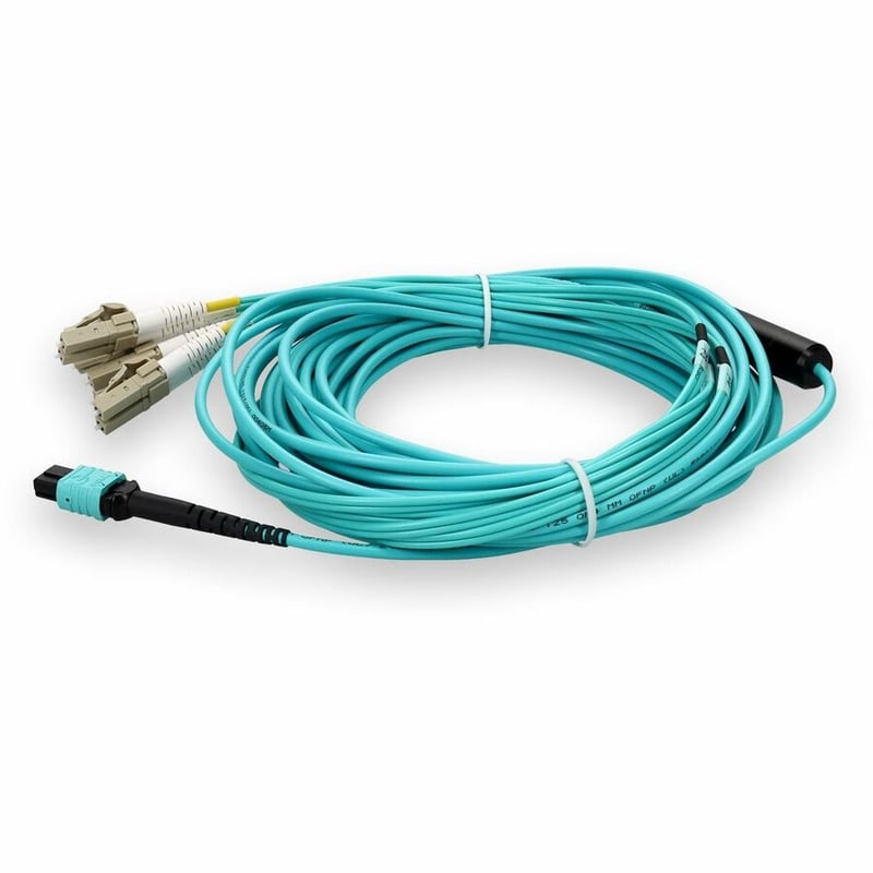AddOn 25m MPO/UPC to 4xLC/UPC Duplex Aqua OM4 OFNP (Plenum-Rated) 8-Strand Fiber Fanout Cable - Thumbnail 2