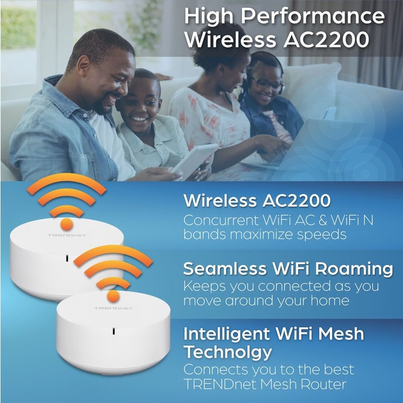 TRENDnet TEW-830MDR2K,2 x AC2200 WiFi Mesh Routers, App-Based Setup, Expanded Home WiFi(Up to 4,000 Sq Ft. Home),Supports 2.4Ghz/5G - Thumbnail 3