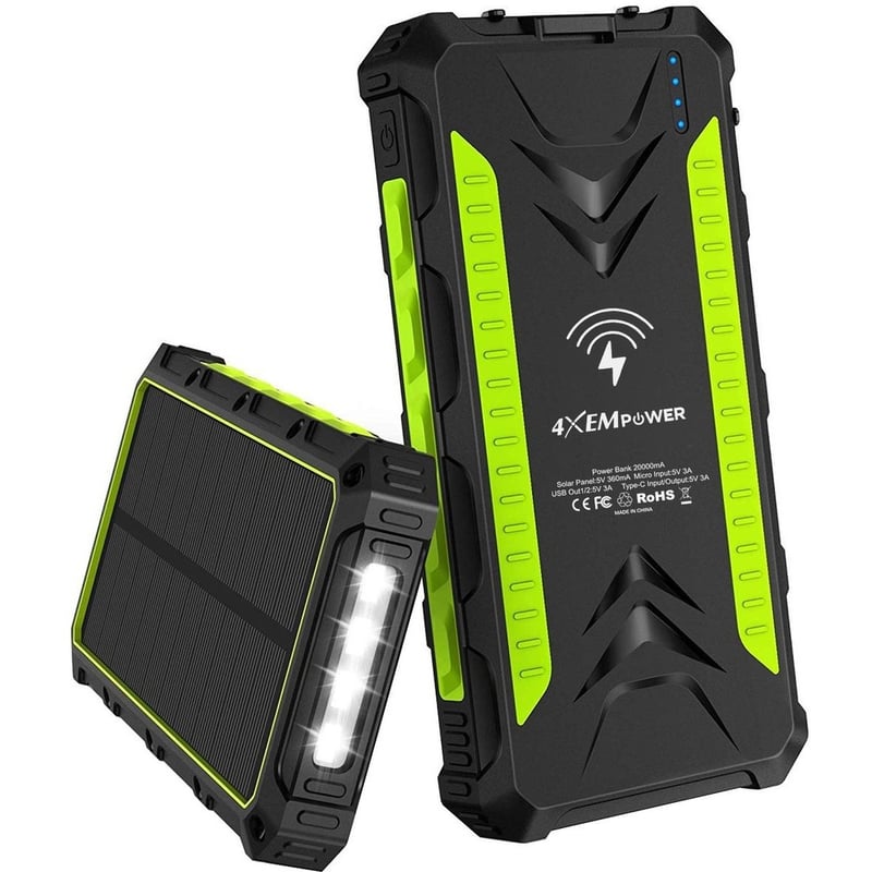 4XEM 20,000 maH Mobile Solar Power Bank and Charger (Green) - Thumbnail 1