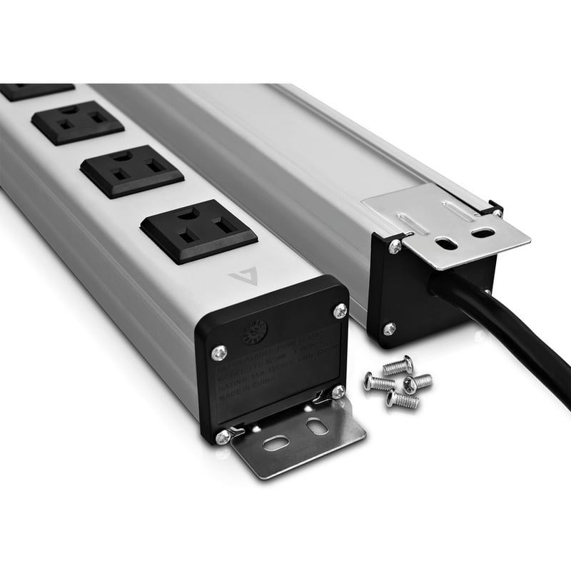 V7 12-Outlet Horizontal Industrial Metal Power Strip 125V, 15A, 15-ft Cord, 5-15R - Thumbnail 2