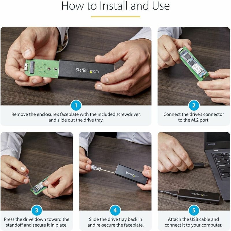 StarTech.com M.2 SSD Enclosure for M.2 SATA SSDs - USB 3.0 (5Gbps) with UASP - External M.2 SSD Enclosure - Aluminum - Thumbnail 3