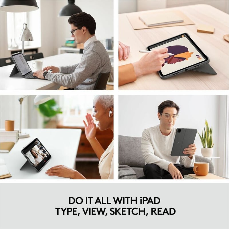 Logitech Combo Touch Keyboard/Cover Case for 11" Apple, Logitech iPad Pro, iPad Pro (2nd Generation), iPad Pro (3rd Generation) Tablet - Oxford Gray - Thumbnail 2