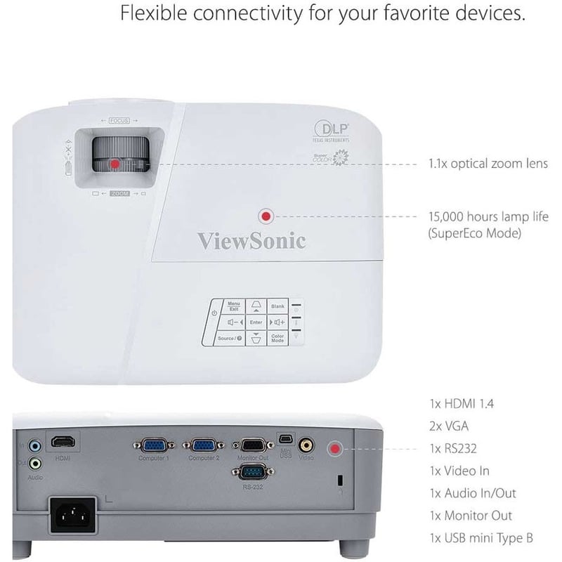 ViewSonic PA503X 3800 Lumens XGA High Brightness Projector Projector for Home and Office with HDMI Vertical Keystone
