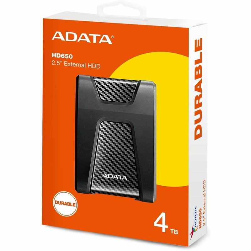Adata DashDrive Durable HD650 4 TB Portable Hard Drive - External - Black - Thumbnail 1