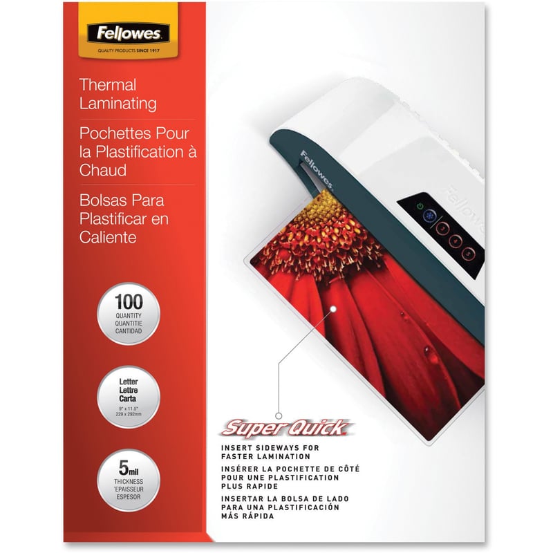 Fellowes Glossy SuperQuick Pouches - Letter, 5 mil, 100 pack - Thumbnail 1
