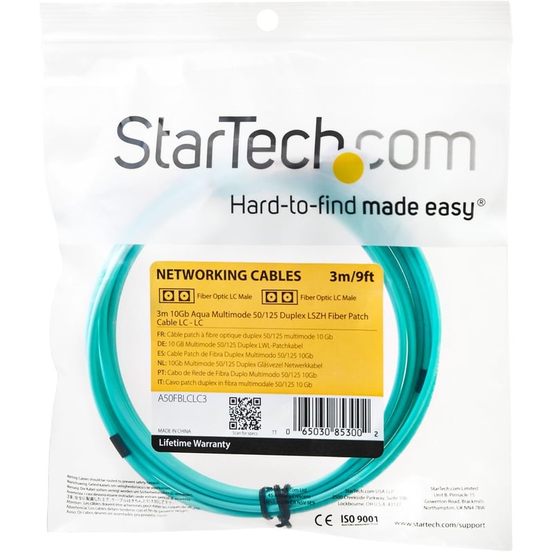 StarTech.com 3m Fiber Optic Cable - 10 Gb Aqua - Multimode Duplex 50/125 - LSZH - LC/LC - OM3 - LC to LC Fiber Patch Cable - Thumbnail 4
