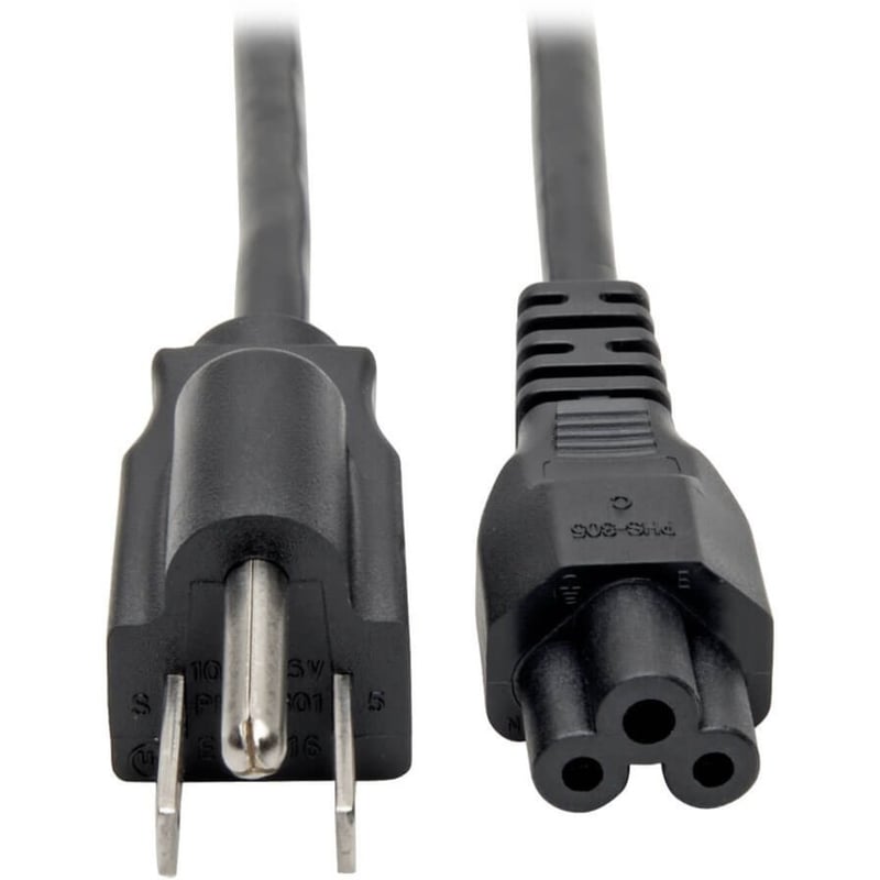 Eaton Tripp Lite Series 3-Slot Power Cord, NEMA 5-15P to C5 - Laptop/Notebook, 10A, 125V, 18 AWG, 3 ft. (0.91 m), Black - Thumbnail 1