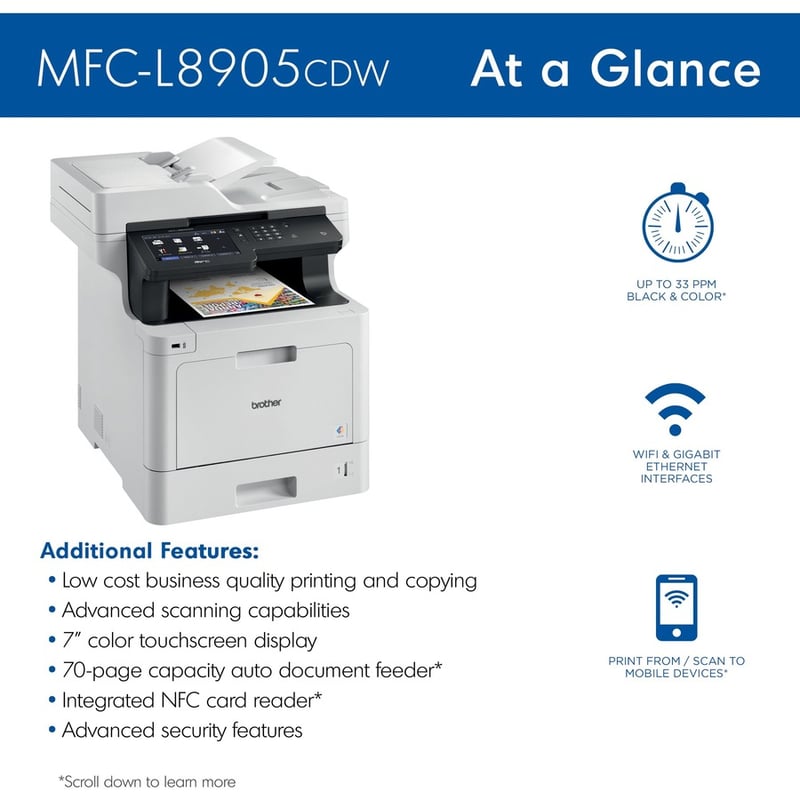 Brother MFC-L8905CDW Wireless Laser Multifunction Printer - Color - Thumbnail 3