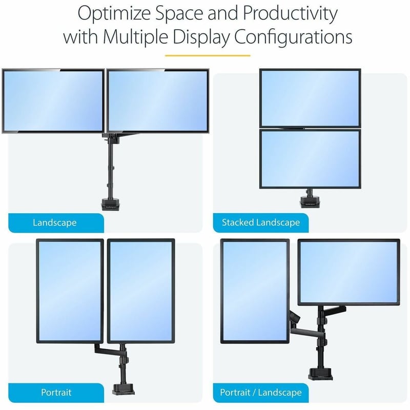 StarTech.com Desk Mount Dual Monitor Arm, Height Adjustable Full Motion Monitor Mount for 2x VESA Displays up to 32" (17.6lb/8kg) - Thumbnail 4