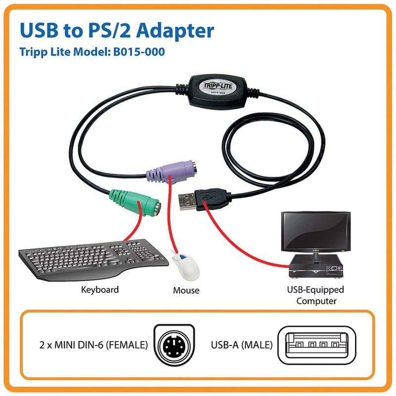 Tripp Lite by Eaton Compact USB to PS/2 Adapter Plug and Play Notebook / Desktop - Thumbnail 2