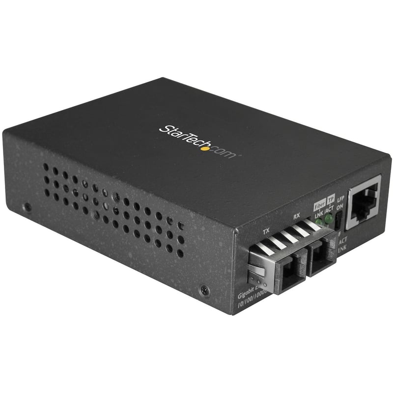 StarTech.com Single Mode SC Fiber Ethernet Media Converter - 1000BASE-LX Gigabit Fiber Optic to Copper Bridge - 10/100/1000 Network 10km - Thumbnail 1