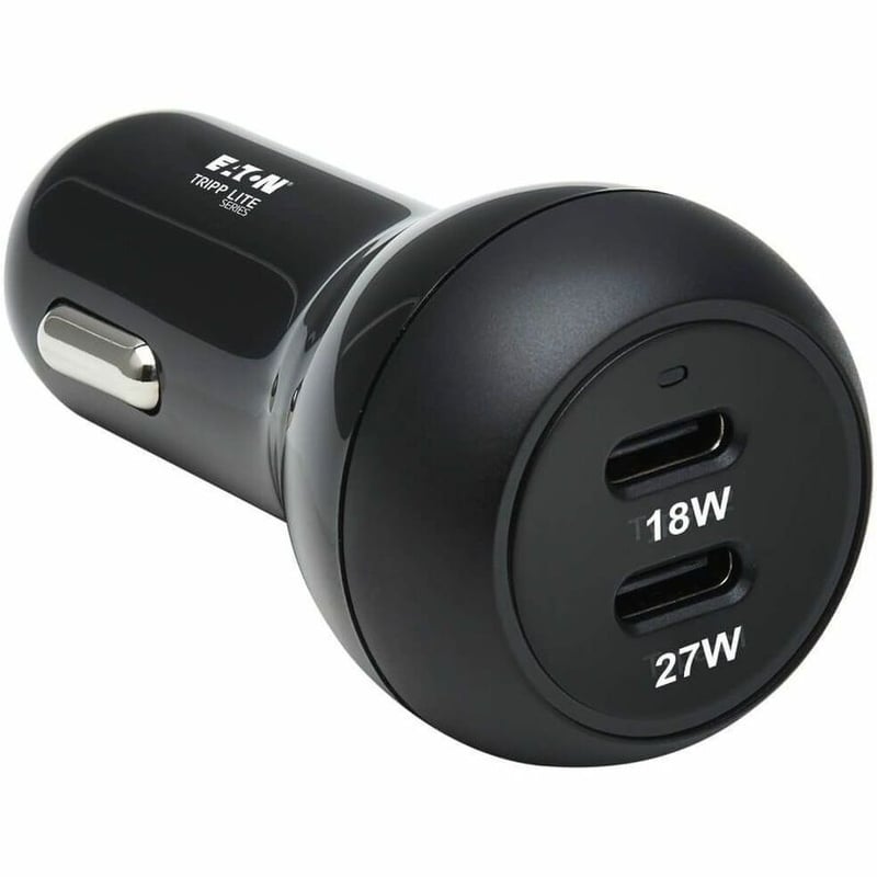 Tripp Lite by Eaton Dual-Port USB-C Car Charger with 45W PD Charging - USB-C (27W) USB-C (18W) Black - Thumbnail 1