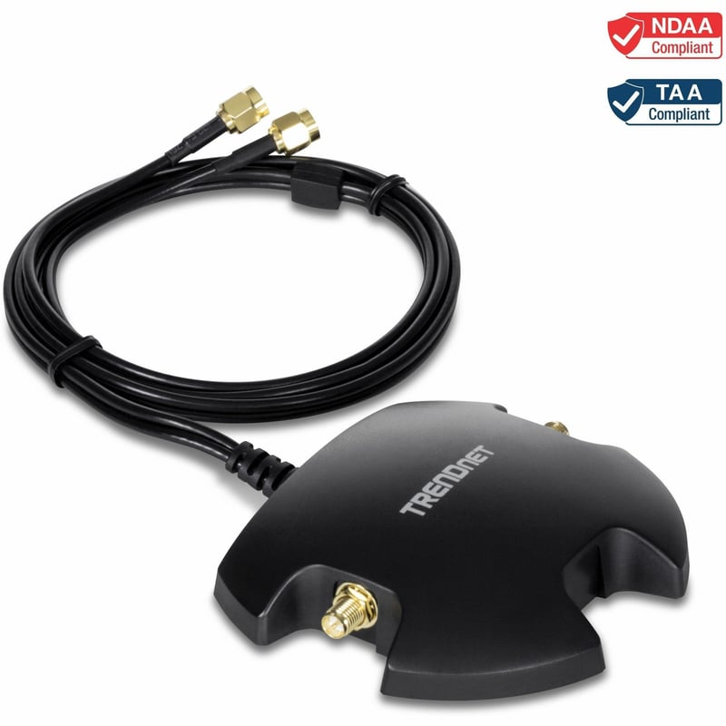 TRENDnet Magnetic Dual Antenna Mounting Base Stand RP-SMA Female with RP-SMA Male Extension Cable 1m (3.3 ft.), Black, TEW-LB101 - Thumbnail 1