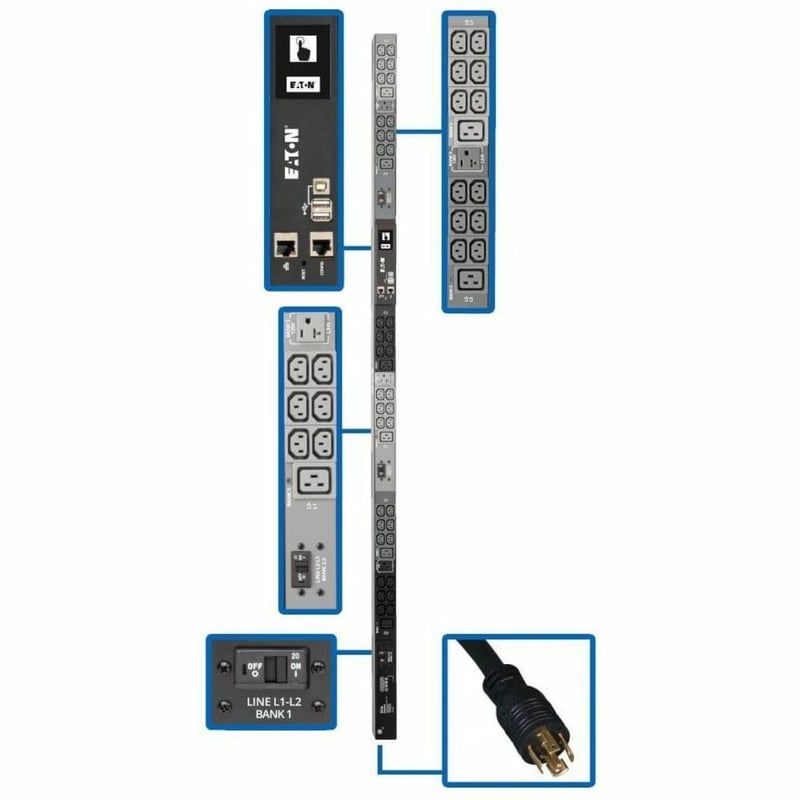 Tripp Lite by Eaton PDU 8.6kW 208/120V 3PH Monitored PDU - LX Interface Gigabit 45 Outlets L21-30P Input LCD 1.8 m Cord 0U 1.8 m Height TAA - Thumbnail 1
