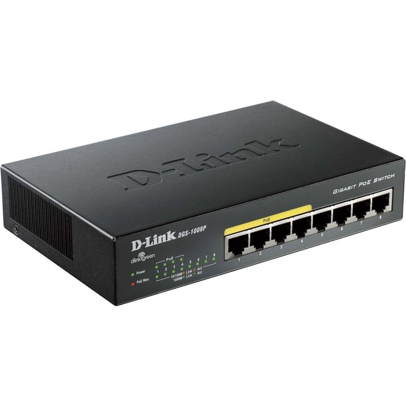 D-Link DGS-1008P 8-Port Gigabit Metal Desktop Switch with 4 PoE Ports - Thumbnail 1