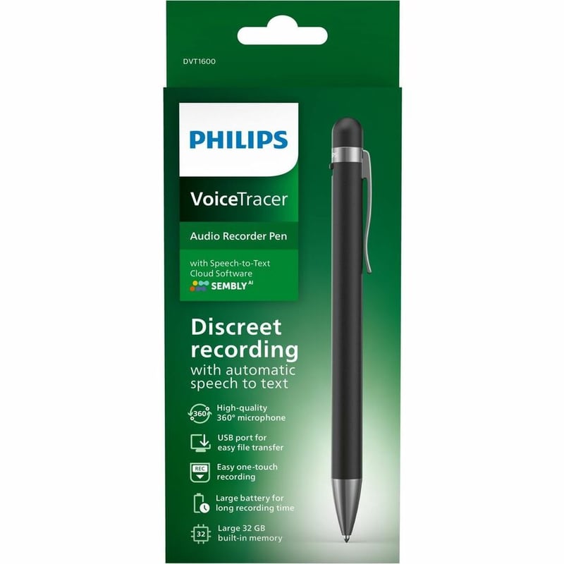 Philips Voice Tracer DVT1600 32GB Recording Pen with Sembly Speech-to-Text Software - Thumbnail 2