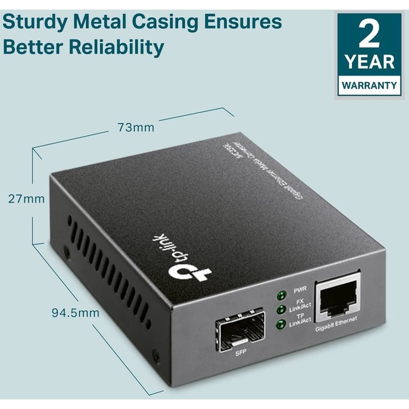 TP-LINK MC220L - Gigabit SFP to RJ45 Fiber Media Converter - Thumbnail 4