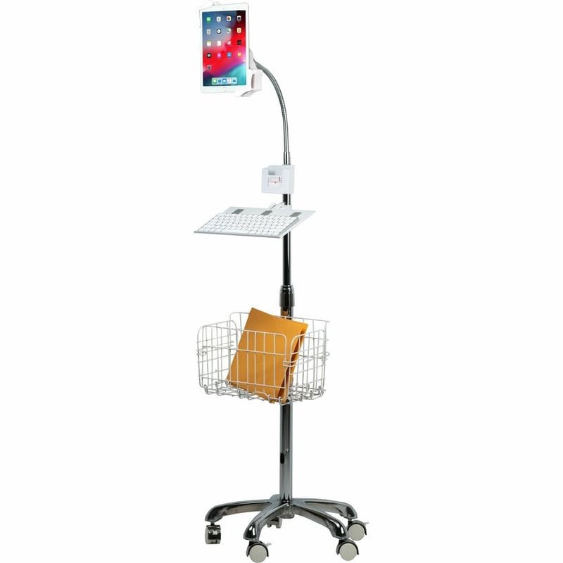 CTA Digital Heavy-Duty Gooseneck Floor Stand with VESA Plate and Storage Basket for 7-14 Inch Tablets - Thumbnail 2