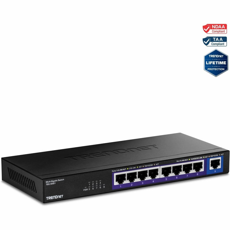 TRENDnet 9-Port Multi-Gig Switch, TEG-S591, 8 x 2.5G RJ-45 Ports, 1 x 10G RJ-45 Port, 60Gbps Switching Capacity, Lifetime Protection, Black - Thumbnail 1