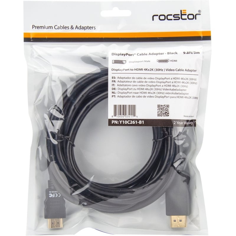 Rocstor Premium DisplayPort to HDMI converter cable M/M- 10 ft (3m) - 4K - Thumbnail 5