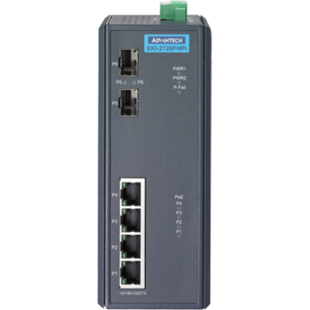 Advantech 4G+2 SFP W/ 4 IEEE 802.3 High Power PoE Industrial Wide Temperature Switch - Thumbnail 2