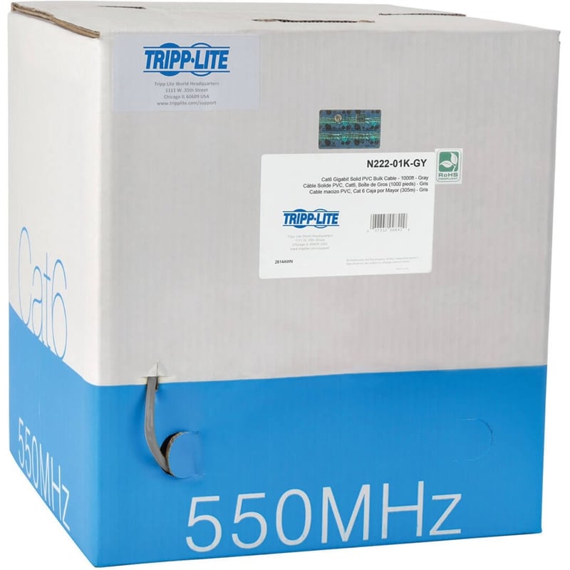 Eaton Tripp Lite Series Cat6 Gigabit Solid Core UTP PVC Bulk Ethernet Cable, Gray, 1000 ft. (304.8 m), TAA - Thumbnail 1
