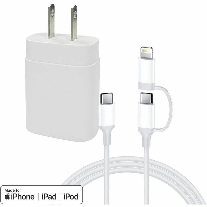 25W USB-C POWER ADAPTER 2 IN 1 USB-C TO USB-C LIGHTNING 3FT CABLE - Thumbnail 1