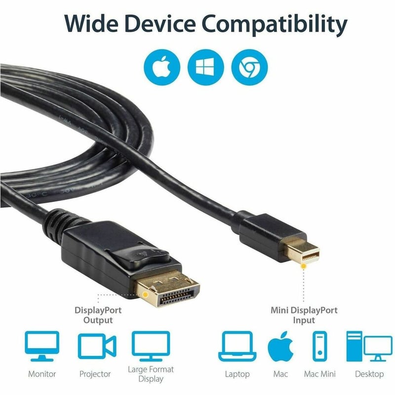 StarTech.com 6 ft Mini DisplayPort to DisplayPort 1.2 Adapter Cable M/M - DisplayPort 4k - Thumbnail 5