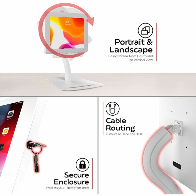 CTA Digital Premium Height-Adjustable Floor-to-Desk Security Kiosk for Tablets (White) - Thumbnail 2