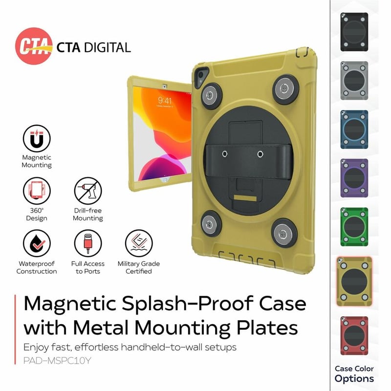 CTA Digital Magnetic Splash-Proof Case with Metal Mounting Plates for iPad 7th/ 8th/ 9th Gen 10.2, iPad Air 3, iPad Pro 10.5, Yellow - Thumbnail 2