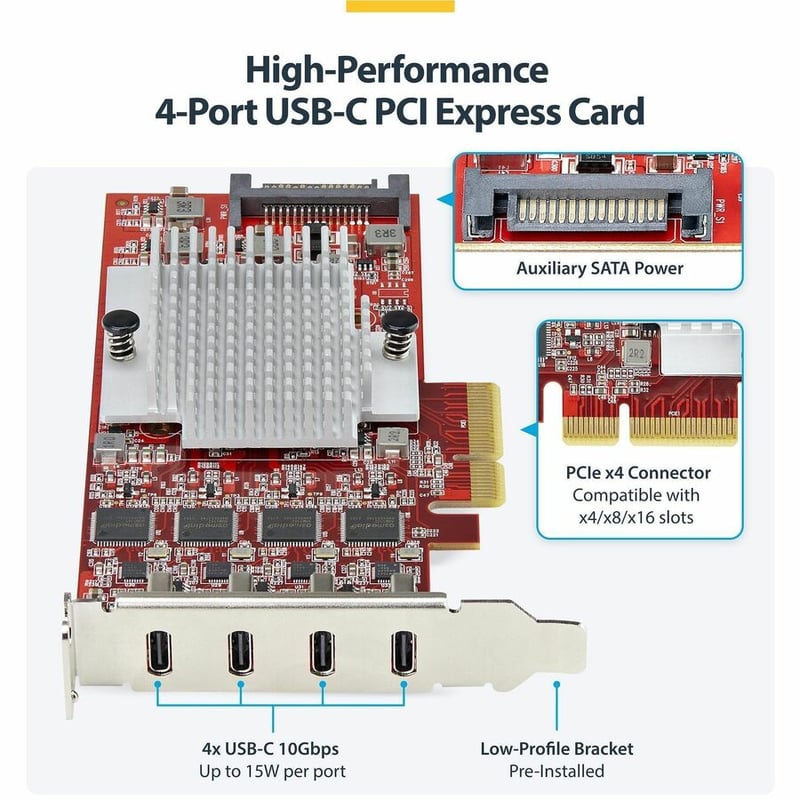 4-PORT USB TYPE-C PCIE CARD USB-C 3.2 10GBPS PCI EXPRESS TAA - Thumbnail 4