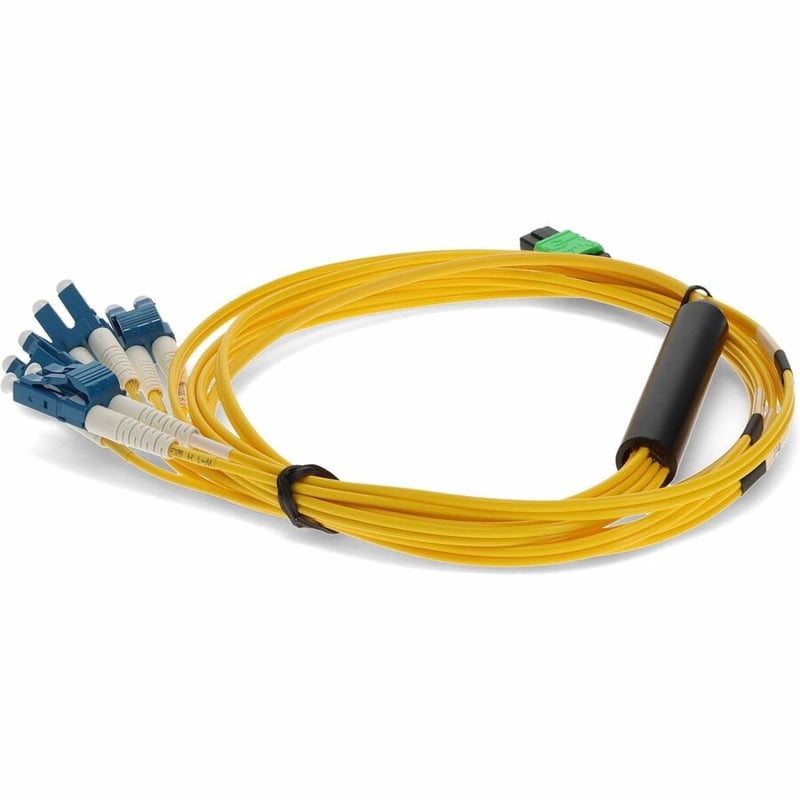 AddOn 8m MPO/APC to 4xLC/UPC Duplex Yellow OS2 OFNR (Riser-Rated) 8-Strand SMF Fiber Fanout Cable - Thumbnail 3