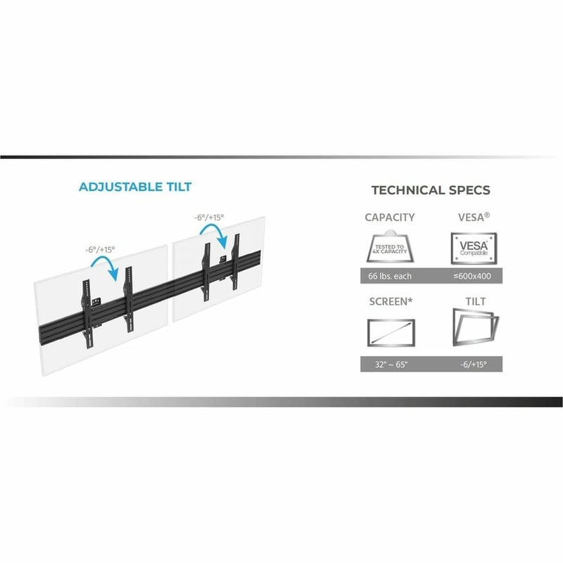 MONOPRICE COMMERCIAL SERIES 2X1 DISPLAY ADJUSTABLE TILT MENU BOARD TV WALL MOUNT - Thumbnail 2