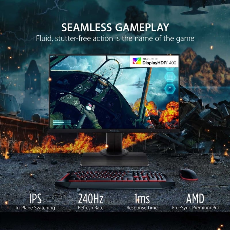 ViewSonic OMNI XG2431 24 Inch 1080p 0.5ms 240Hz Gaming Monitor with AMD FreeSync Premium, Advanced Ergonomics, Eye Care, HDMI and DisplayPort for Esports - Thumbnail 2