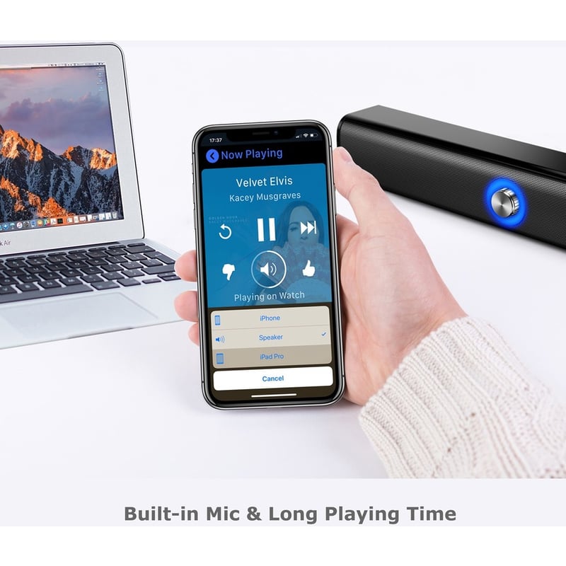 Adesso Xtream S6 Portable Bluetooth & Aux Sound Bar Speaker - 10W x 2 -Black - 3.5mm - Rechargeable Battery - Volume Control Knob - Wired/Wireless - Thumbnail 2