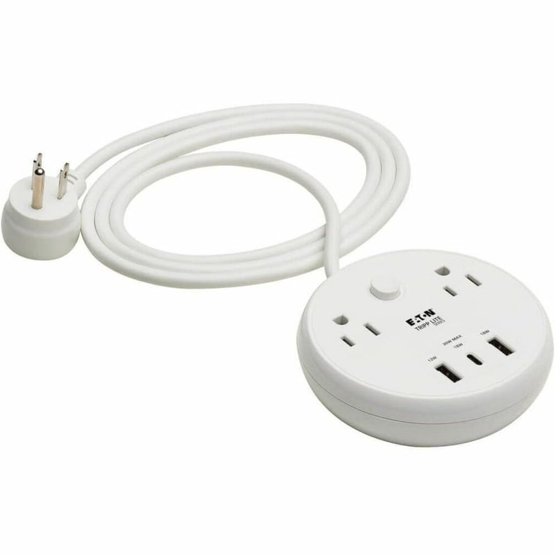 Tripp Lite by Eaton Safe-IT 30W 2-Outlet Surge Protector - 5-15R Outlets, 3 USB Ports, 6 ft. (1.8 m) Cord, 300 Joules, Antimicrobial Protection, White - Thumbnail 1