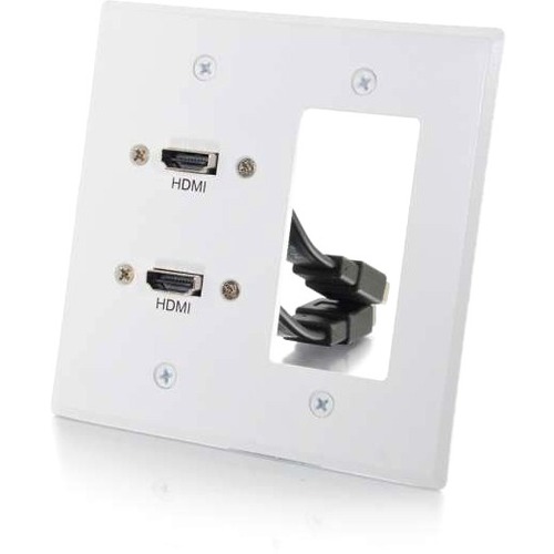 DOUBLE HDMI + DECORA WALL PLATE WHITE