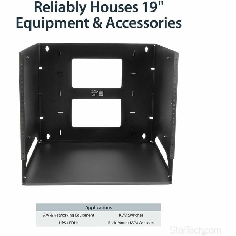 StarTech.com 2-Post 8U Open Frame Wall Mount Network Rack with Built-in Shelf and Adjustable Depth, Computer Rack for IT Equipment, TAA~ - Thumbnail 4