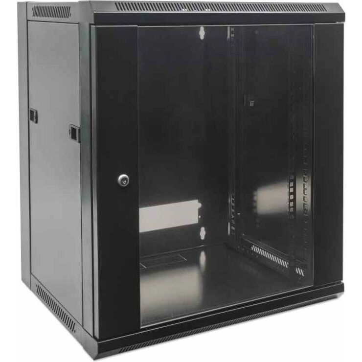 19" Network Cabinet - Wall Mount (Standard), 6U, 450mm Deep, Black, Flatpack, Max 60kg, Suitable also for use on desk or floor, Usable Depth 270mm to 350mm, Metal & Glass Door, Back Panel, Removeable Sides,Parts for wall installation not included - Thumbnail 3