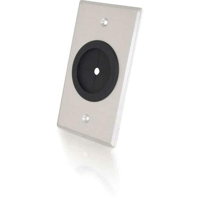 C2G 1.5in Grommet Cable Pass Through Single Gang Wall Plate - Brushed Aluminum - Thumbnail 1