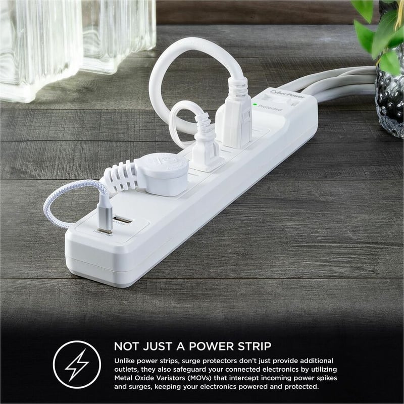 CYBERPOWER CSP604UCW SURGE 1500J 4 CORD USB-AC WHITE - Thumbnail 4