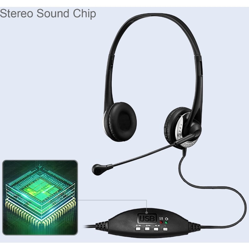 Adesso USB Stereo Headset with Adjustable Microphone- Noise Cancelling- Mono - USB - Wired - Over-the-head - 6 ft Cable -, Omni-directional Microphone - Black - Thumbnail 4