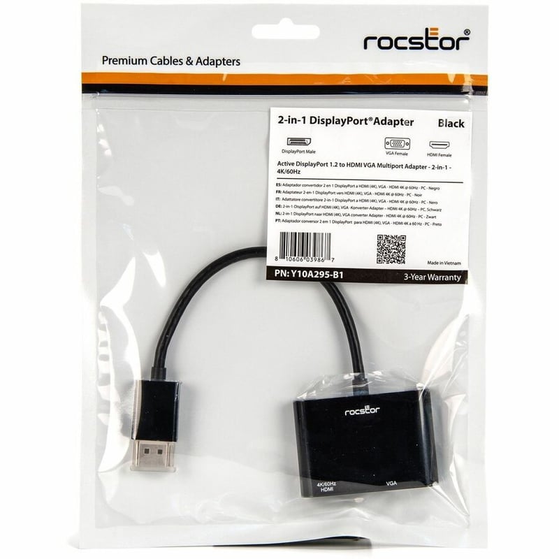 Rocstor DisplayPort To HDMI VGA Adapter - 4K 60Hz - Thumbnail 5
