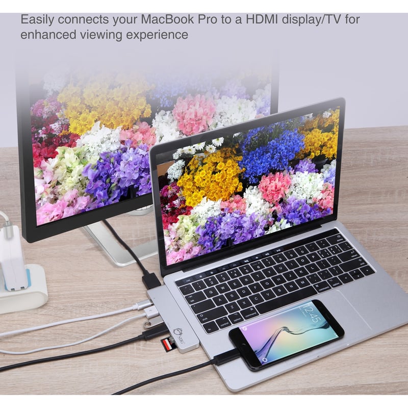 SIIG Thunderbolt 3 USB-C Hub HDMI with Card Reader & PD Adapter - Silver - Thumbnail 2