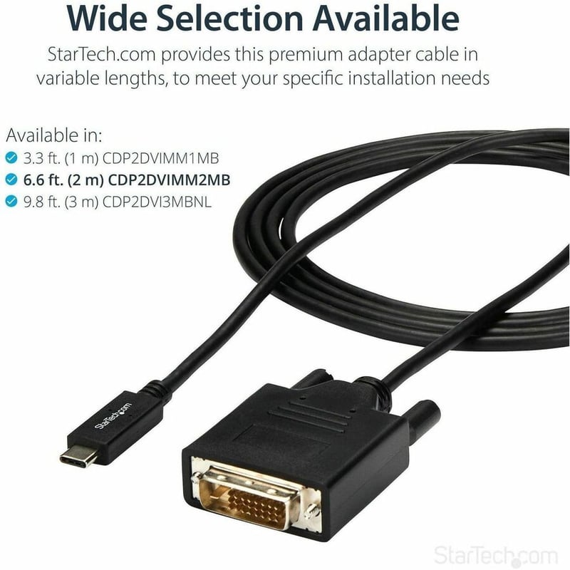 StarTech.com 6.6 ft / 2 m USB-C to DVI Cable - USB Type-C Video Adapter Cable - 1920 x 1200 - Black - Thumbnail 3