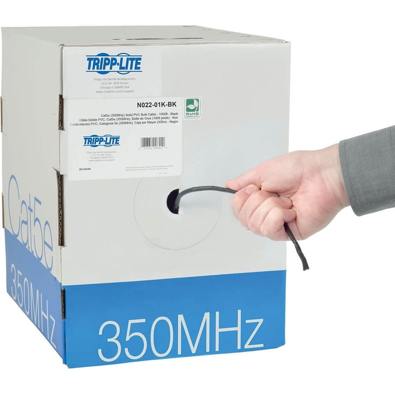 Eaton Tripp Lite Series Cat5e 350 MHz Solid Core (UTP) PVC Bulk Ethernet Cable - Black, 1000 ft. (304.8 m), TAA - Thumbnail 3