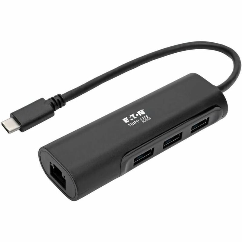 Tripp Lite by Eaton 3-Port USB 3.x (5Gbps) Hub with LAN Port USB-C to 3x USB-A Ports and Gigabit Ethernet Black - Thumbnail 1