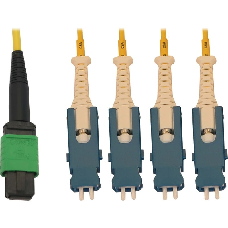 Eaton Tripp Lite Series 40/100/400G Singlemode 9/125 OS2 Breakout Fiber Optic Cable (12F MTP/MPO-APC to 4x Duplex SN-UPC F/M), LSZH, Yellow, 2 m (6.6 ft.)