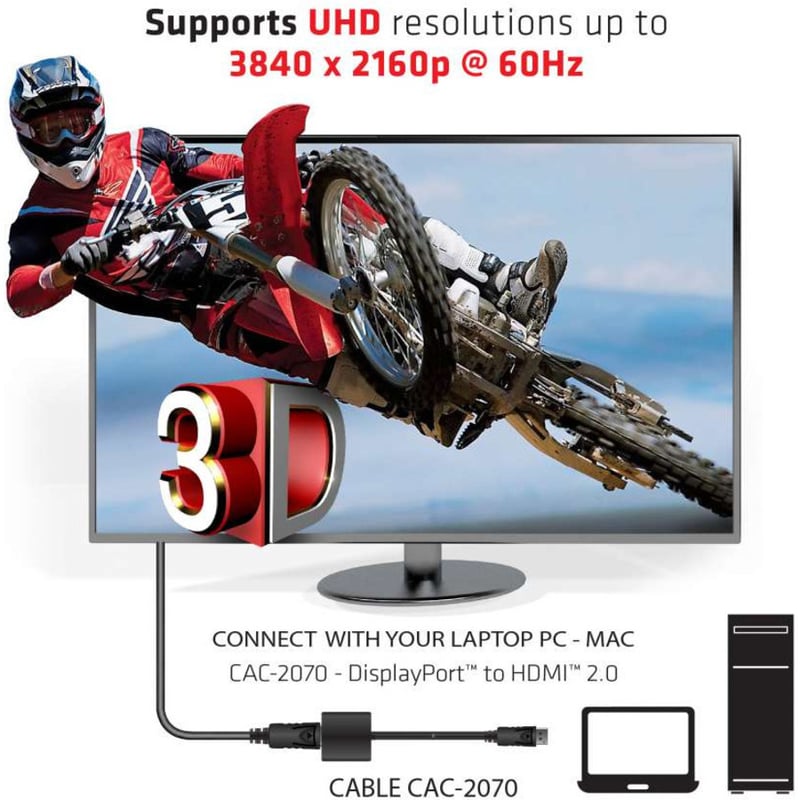 Club 3D DisplayPort 1.2 to HDMI 2.0 UHD Active Adapter - Thumbnail 5