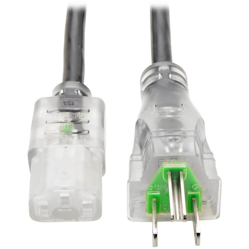 Eaton Tripp Lite Series Hospital-Grade Power Cord, NEMA 5-15P to C13 - Green Dot, 13A, 125V, 16 AWG, 3 ft. (0.91 m), Clear Plugs - Thumbnail 1